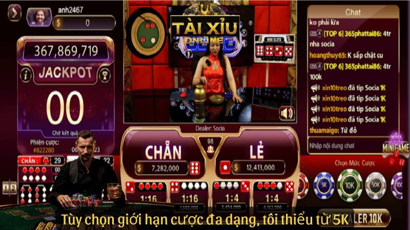 Tùy chọn giới hạn cược đa dạng, tối thiểu từ 5K